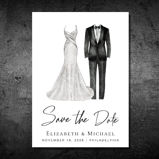 Elegant Gown Tuxedo Waterverf Save The Date