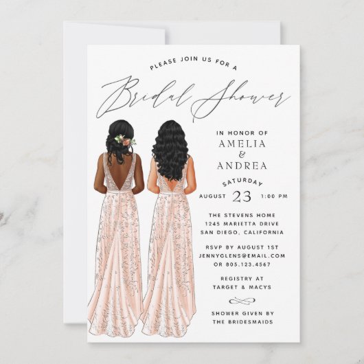 Elegant Gown Vrijgezellenfeest Two Girls Invitatio Kaart (Voorkant)