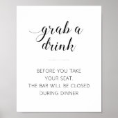 Elegant Grab A Drink Wedding Bar Sign Poster (Voorkant)