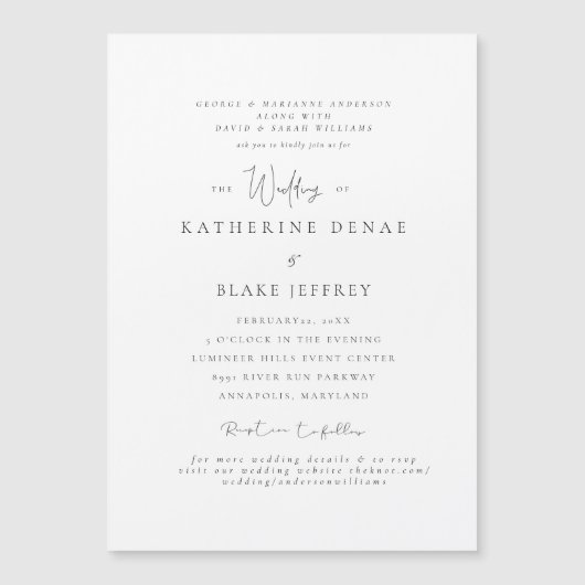 Elegant Grace Beide Ouders Bruiloft Magnetische Uitnodiging (Voorkant)