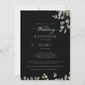 Elegant Grace Black Eucalyptus Website Weddenschap Kaart (Voorkant)
