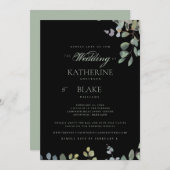 Elegant Grace Black Eucalyptus Website Weddenschap Kaart (Voorkant / Achterkant)