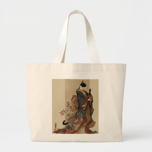 "Elegant Grace" Japanese Cat in Kimono Art Grote Tote Bag (Voorkant)