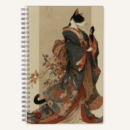 "Elegant Grace" Japanese Cat in Kimono Art Notitieboek