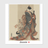 "Elegant Grace" Japanese Cat in Kimono Art Sticker (Vel)