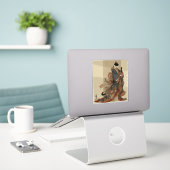 "Elegant Grace" Japanese Cat in Kimono Art Sticker (Laptop op bureau)