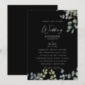 Elegant Grace Wedding All Black Eucalyptus Kaart (Voorkant / Achterkant)