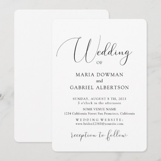 Elegant graceful Calligrafie. Klassieke bruiloft Kaart (Voorkant / Achterkant)