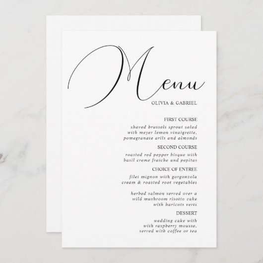 Elegant graceful calligraphy classic Wedding Menu (Voorkant / Achterkant)