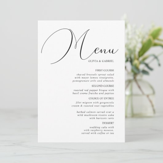 Elegant graceful calligraphy classic Wedding Menu (Staand voorkant)