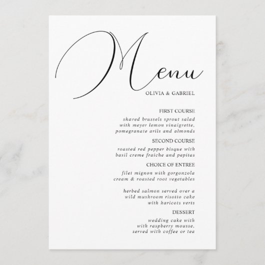 Elegant graceful calligraphy classic Wedding Menu (Voorkant)