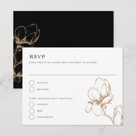 Elegant Graceful Magnolia Bloom Wedding RSVP Card Kaart (Voorkant / Achterkant)