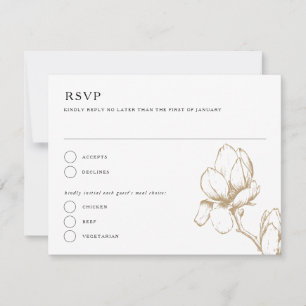 Elegant Graceful Magnolia Bloom Wedding RSVP Card Kaart