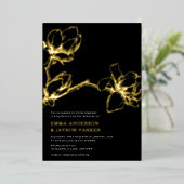 Elegant Graceful Magnolia Weddenschap Black + Gold Folie Uitnodiging (Staand Voorkant)