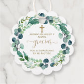 Elegant Gracias Script Greenery Gold Cross Bautizo Bedankjes Labels (Achterkant)