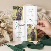 Elegant Grad Script French Stripe Photo Graduation Aankondiging