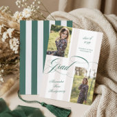 Elegant Grad Script French Stripe Photo Graduation Aankondiging