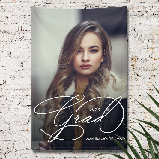 Elegant Grad Script Photo Graduation Party Spandoek