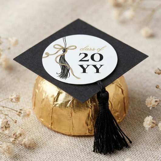 Elegant Grad Tassel Gold Bow Graduation Class of Ronde Sticker