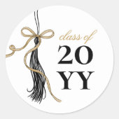 Elegant Grad Tassel Gold Bow Graduation Class of Ronde Sticker (Voorkant)