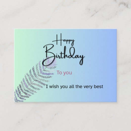 Elegant Gradient Birthday Card with Fern Leaf | Cu Informatiekaartje (Voorkant)