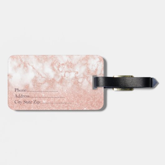 Elegant gradiënt koper roos goud glitter marmer bagagelabel (Achterkant horizontaal)