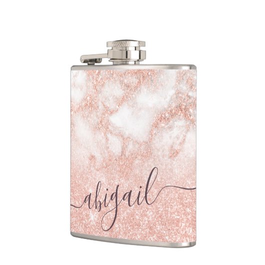 Elegant gradiënt koper roos goud glitter marmer heupfles (Links)