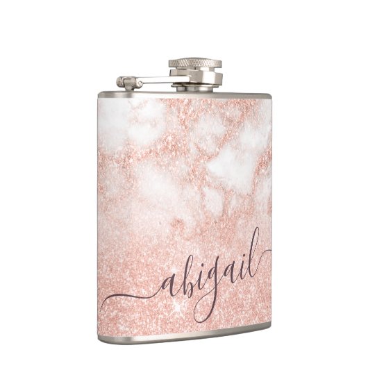 Elegant gradiënt koper roos goud glitter marmer heupfles (Rechts)