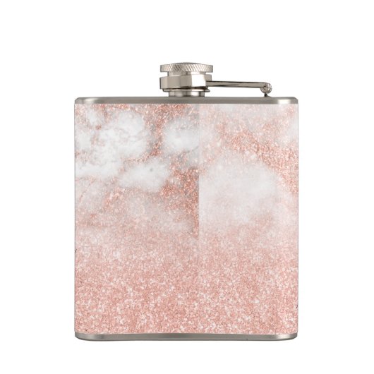 Elegant gradiënt koper roos goud glitter marmer heupfles (Achterkant)