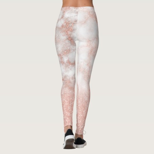 Elegant gradiënt koper roos goud glitter marmer leggings (Achterkant)