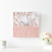 Elegant gradiënt koper roos goud glitter marmer vierkante klok (Huis)