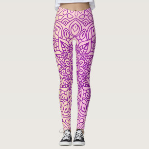 Elegant Gradiënt Paarse Perzik Mandala Patroon Leggings