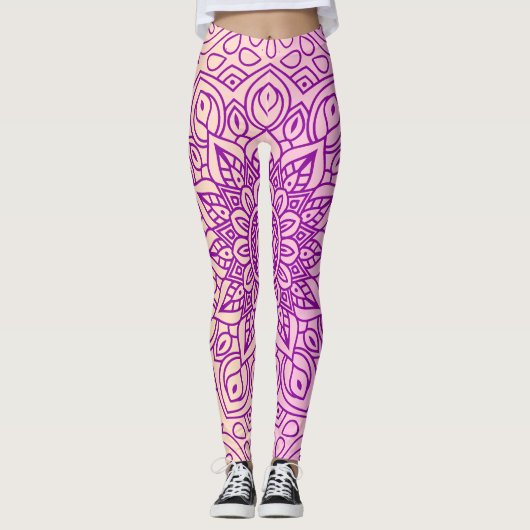Elegant Gradiënt Paarse Perzik Mandala Patroon Leggings (Voorkant)