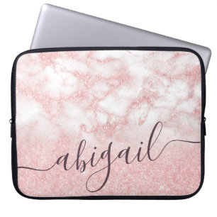 Elegant gradiënt roos goudglitter marmer laptop sleeve