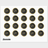 Elegant gradient Swirls Monogram Black Gold Ronde Sticker (Vel)
