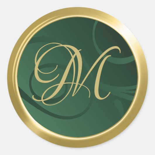 Elegant gradient Swirls Monogram Green Gold Ronde Sticker (Voorkant)