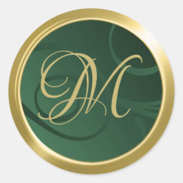 Elegant gradient Swirls Monogram Green Gold Ronde Sticker