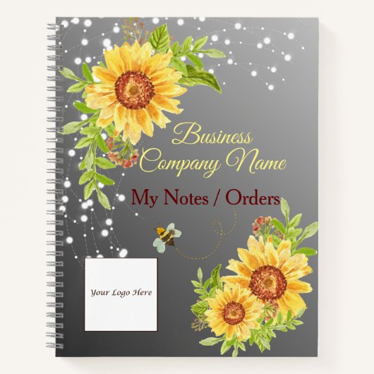 Elegant Gradient Yellow Sunflower Custom Business Notitieboek (Voorkant)