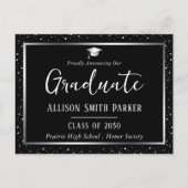 Elegant Graduation Announcement Black and Silver Briefkaart (Voorkant)