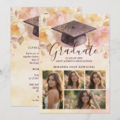 Elegant Graduation Cap 5-Photo Collage Floral Kaart (Voorkant / Achterkant)