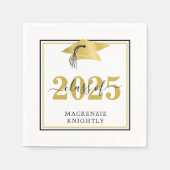 Elegant Graduation Cap Class Year Name Black Gold Servet (Voorkant)
