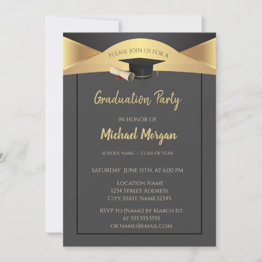 Elegant Graduation Cap, Gold Afstuderen Kaart (Voorkant)