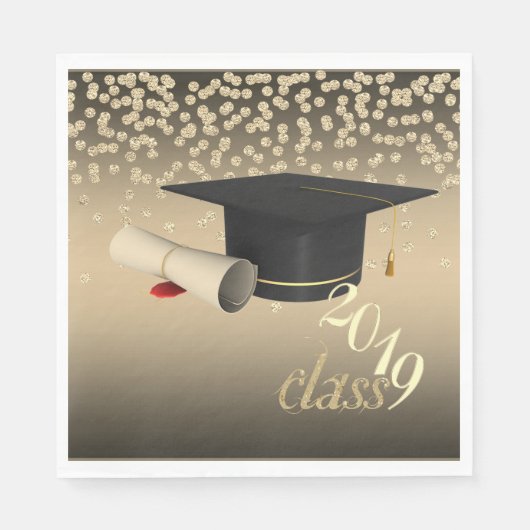 Elegant Graduation Cap, Gold Diamonds Klasse 2019 Servet (Voorkant)