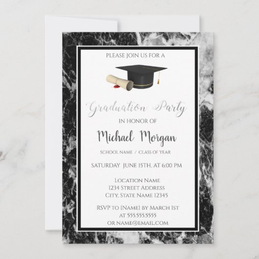 Elegant Graduation Cap Marble Graduation Party Kaart (Voorkant)