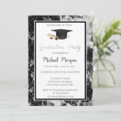 Elegant Graduation Cap Marble Graduation Party Kaart (Staand voorkant)
