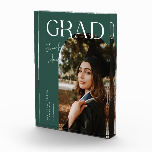 Elegant Graduation Name and School Green Fotoblokken (Rechts)