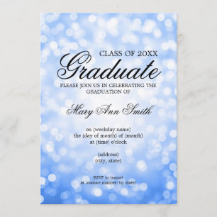 Elegant Graduation Party Blue Glitter Lights Kaart