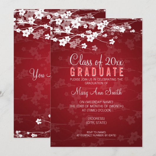Elegant Graduation Party Cherry Blossom Red Kaart (Voorkant / Achterkant)