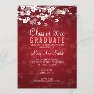 Elegant Graduation Party Cherry Blossom Red Kaart