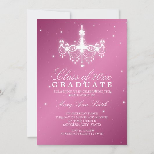 Elegant Graduation Party Classy Chandelier Pink Kaart (Voorkant)